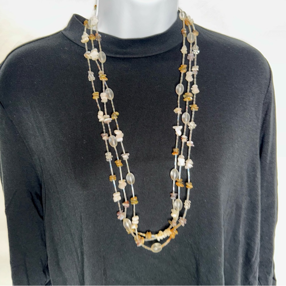 Elegant Multi-Strand Beaded Stone and Glass Vintage Necklace 15 inch